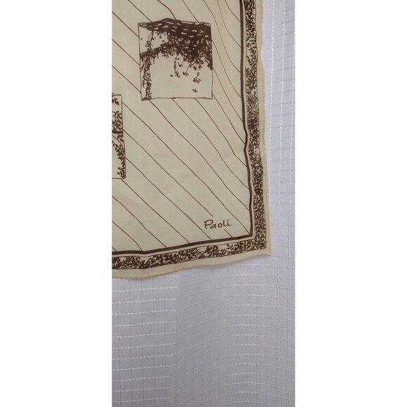 VTG Paoli Scarf Signed Trees Branches Brown Tan Retro Square 20.5"x20.5" - Picture 2 of 7